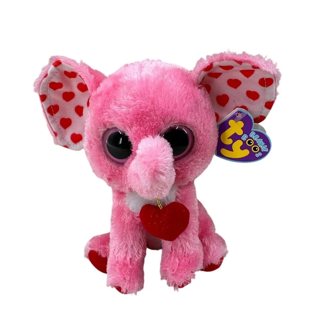 Ty Beanie Boos Tender Elephant Plush Pink Heart Ears 6 inch Stuffed Animal‎ Toy